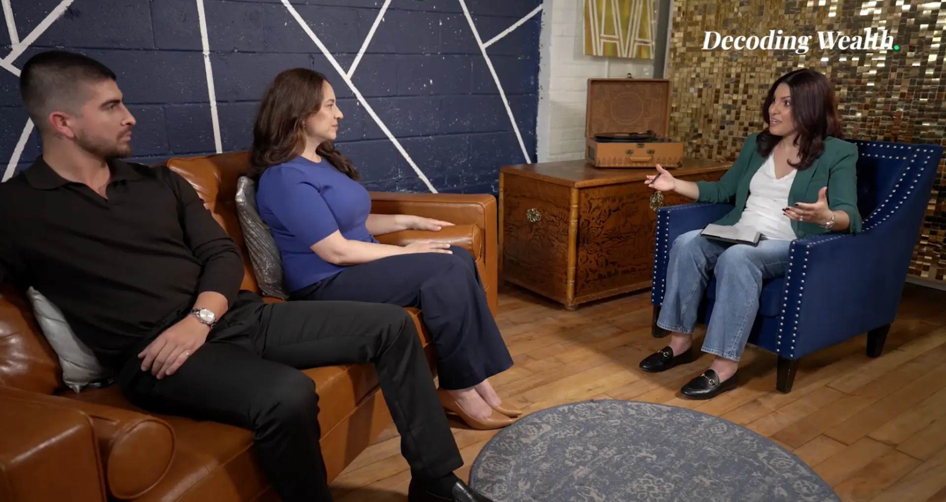Dani Pascarella in conversation on the Decoding Wealth podcast set